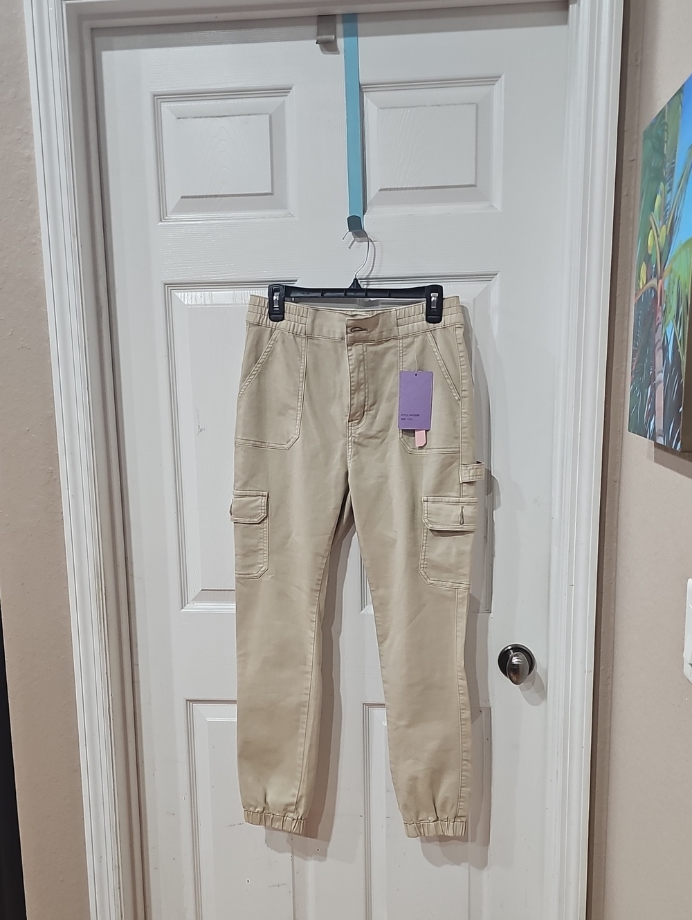Lip Service High Rise Skinny Cargo Jogger in Light Beige.